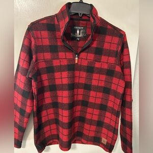 John Wayne Stock & Supply 1/4 Zip Fleece Pullover Men's Size Medium Red Plaid